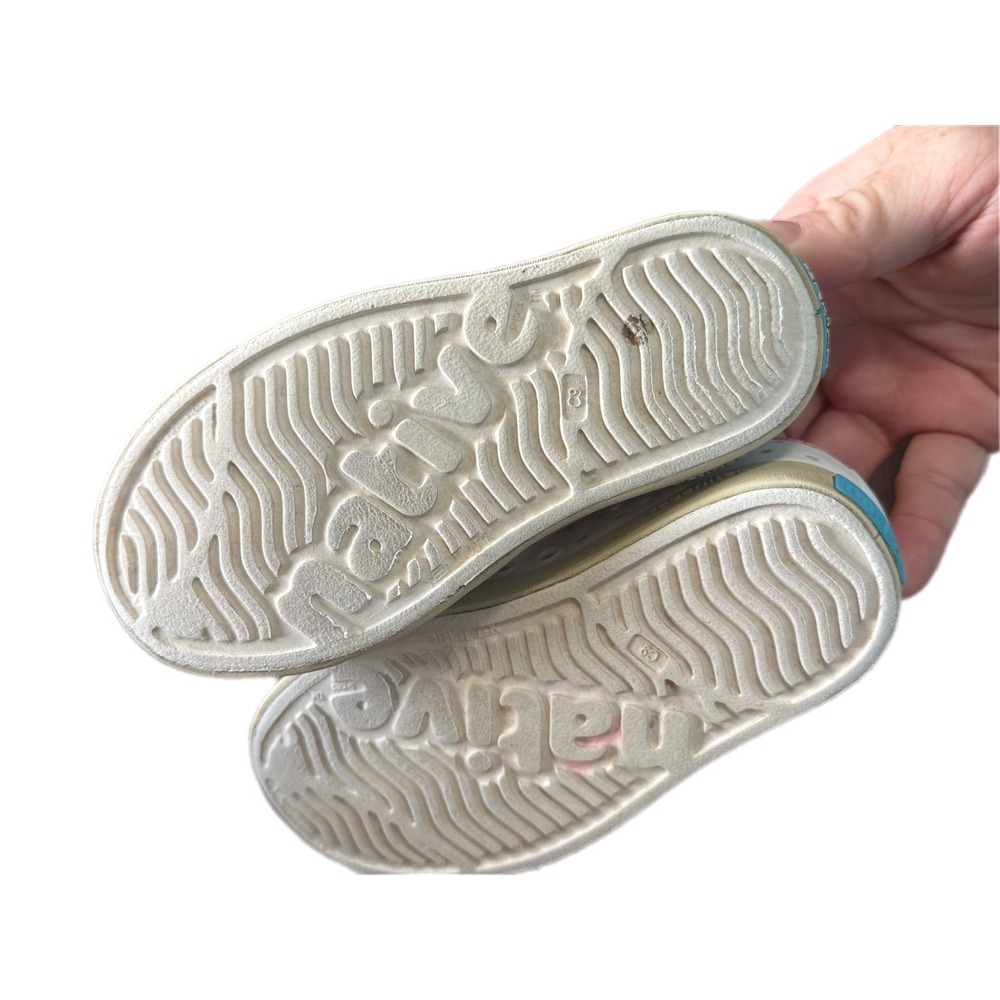 Native Jefferson Shoes Kids Size 8 White Good Tropical Palm Print Slip On EVA - Picture 7 of 7